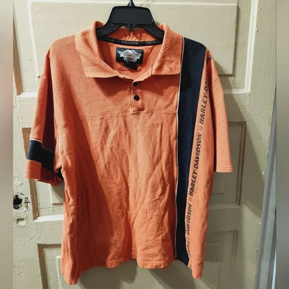 Harley-Davidson Classic Orange Logo Button Down Polo Shirt - Picture 2 of 7